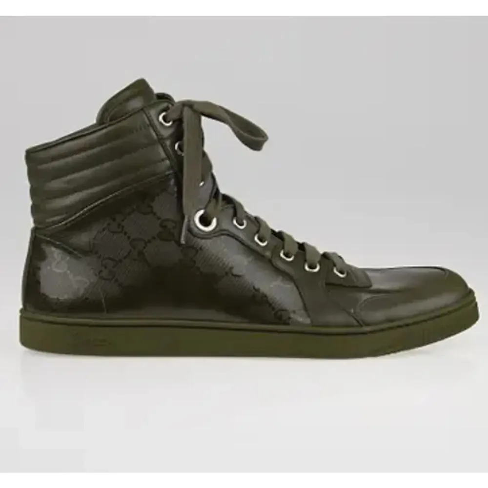 GUCCI Coda Imprime High Top Sneakers Gloss Military Green Sz 10G/10.5 US $1245